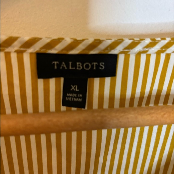 Talbots Mustard Striped Tie Sleeve Cotton Top - Picture 2 of 7